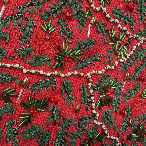 Work In Progress Christmas Sweater Womens XL Christmas Tree Beaded Embroidered - Picture 5 of 14